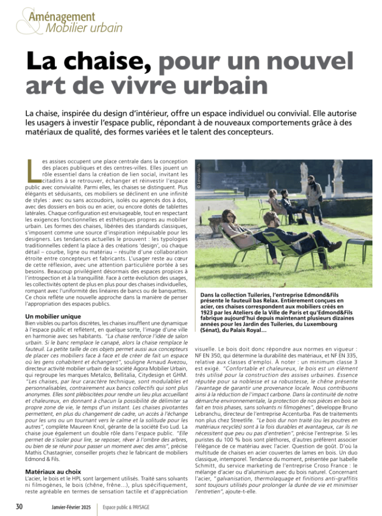 Aménagement & Mobilier urbain : La chaise, pour un nouvel art de vivre urbain