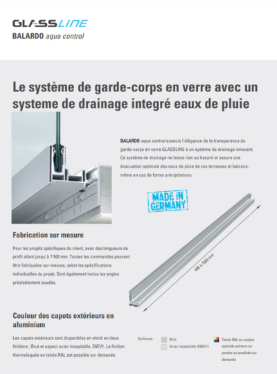 BALARDO AQUA CONTROL garde-corps avec système de drainage intégré